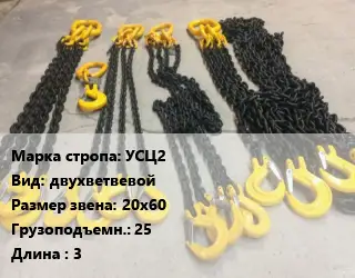 Строп цепной УСЦ2 двухветвевой Звено:20х60 Грузопод.25 L=3